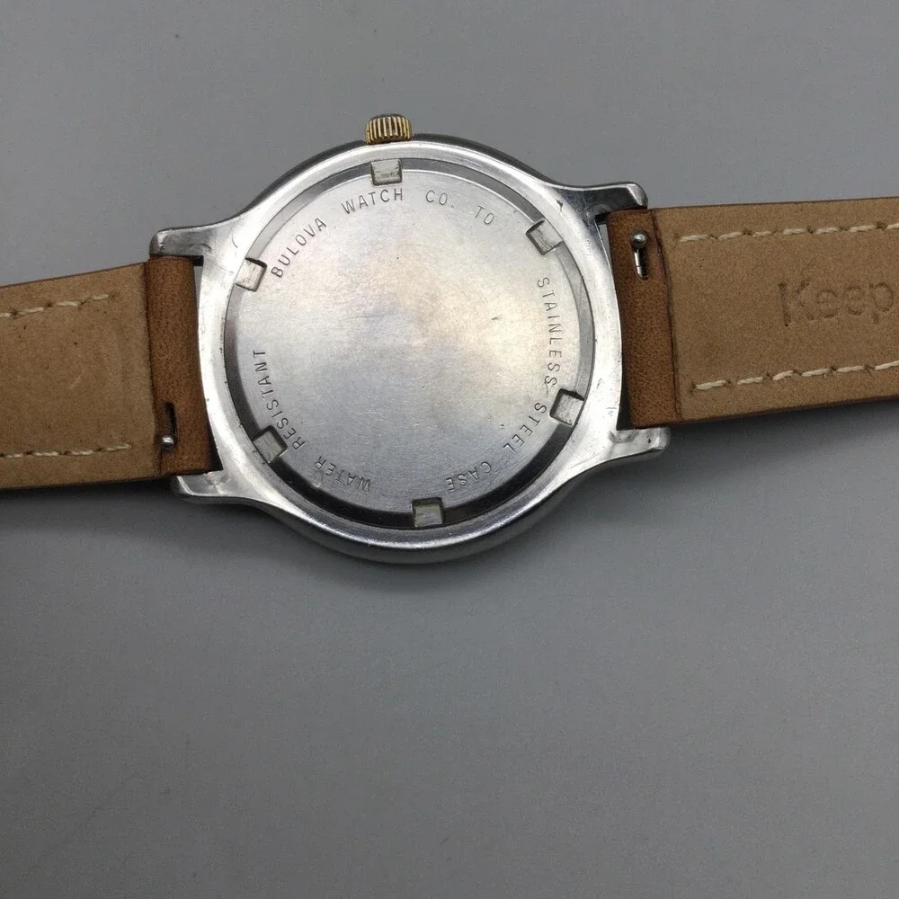 Vintage Bulova Marine Star Mens Diver Watch 36mm Silver Tone Leather New Battery